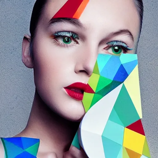 Prompt: geometric colorful smooth shapes rendered as a fashion photo