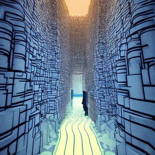 Image similar to the grand entrance to the endless maze, art by kotaro chiba, volumetric lighting, epic composition