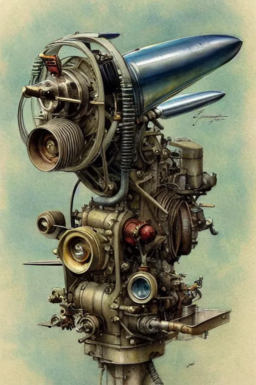 Image similar to (((((1950s rotary airplane engine. muted colors.))))) by Jean-Baptiste Monge !!!!!!!!!!!!!!!!!!!!!!!!!!!