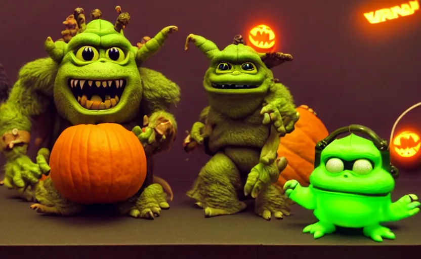 Prompt: pumpkin godzilla yoda donkey kong pikachu yeti shrek super robot homer groot waluigi darth vader mike wazowski, highly detailed, extremely high quality, hd, 4 k, 8 k, professional photographer, 4 0 mp, lifelike, top - rated, award winning, cinematic, realistic, detailed lighting, detailed shadows, sharp, no blur, edited, corrected, trending