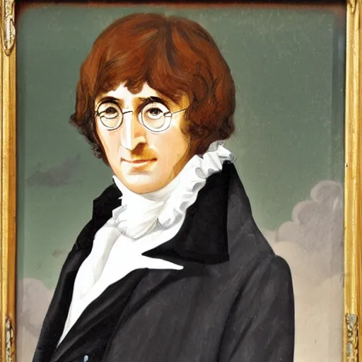 Prompt: regency era painting of a young john lennon in the style of henry pierce bone