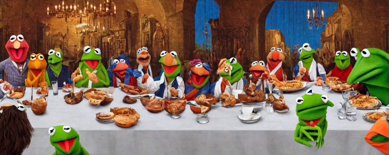 Image similar to the last supper with muppets