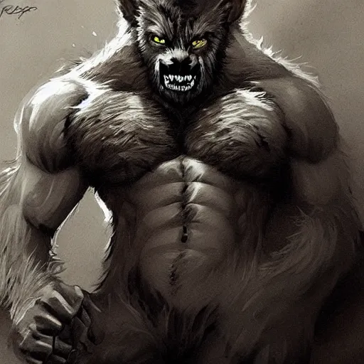 Image similar to fuzzy furry ears werewolf lycanthrope grinning razorpunk vile reprobate jason statham ripped physique portrait Wolfman Wolfman Fenrir with tombow jonas de ro greg rutkowski frank frazetta alexandre briclot Dave Dorman splatterpaint