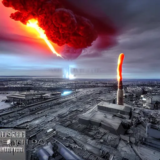 Image similar to A huge missile hits Oslo, Nuclear Explosion, Realistic, HDR, Real Event, HDD, Ultra Lightning,