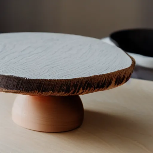 Prompt: ceramic bowl on a plywood table