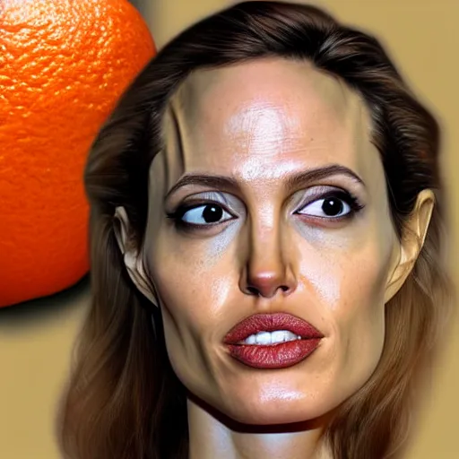 Image similar to an orange with the face of angelina jolie