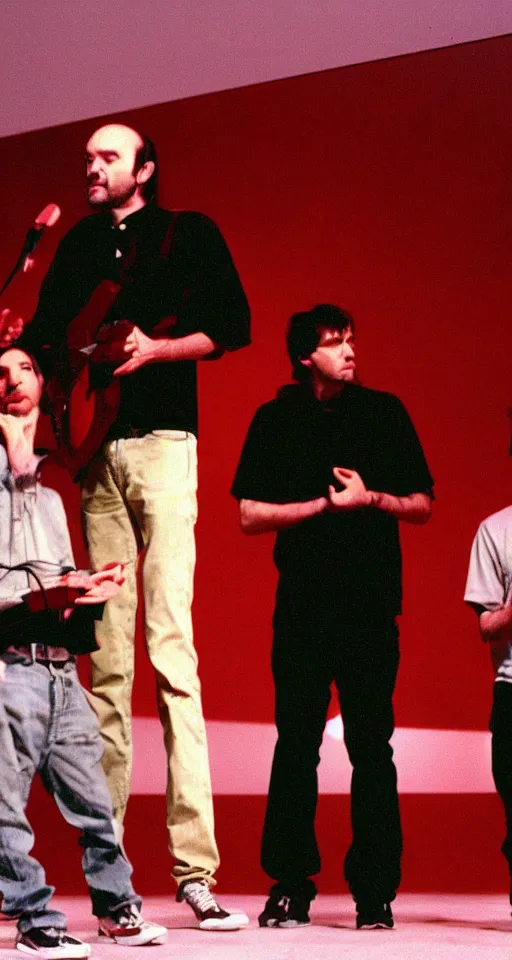 Prompt: Boards of Canada doing a TED talk, 1998