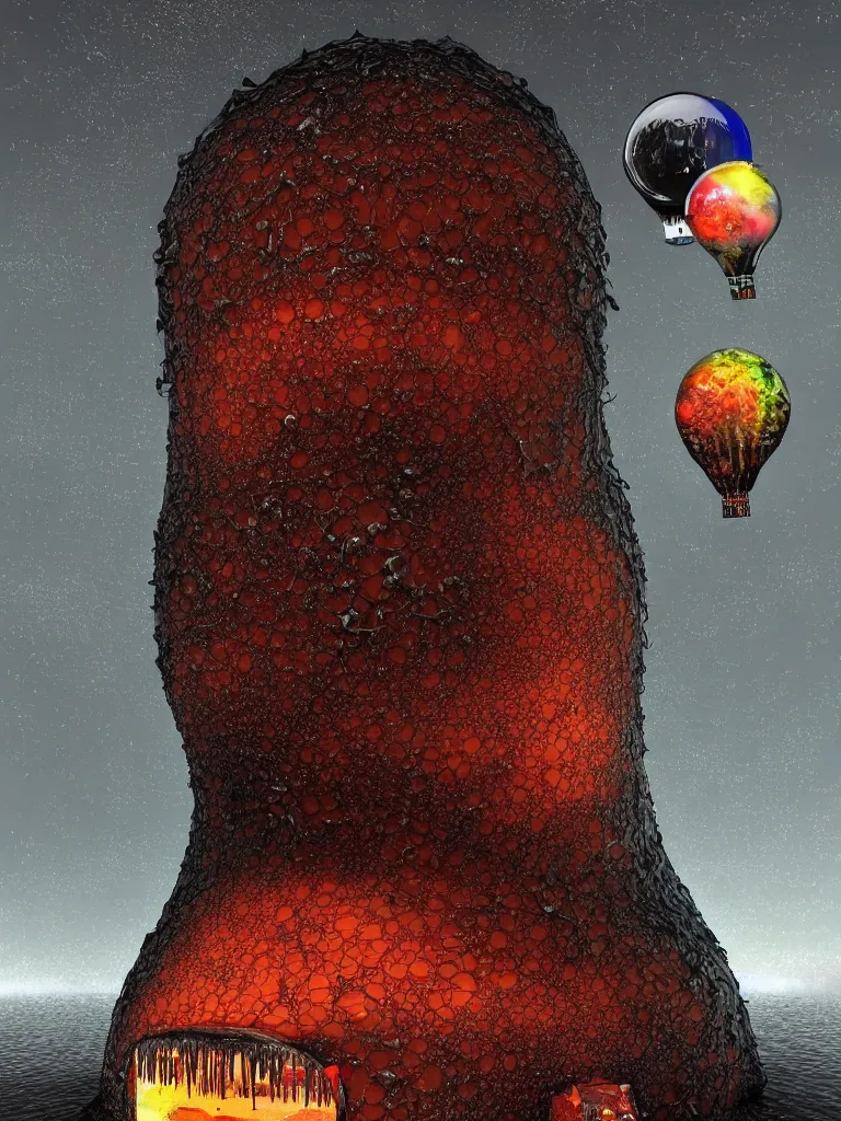 Prompt: mercury capsule made of discarded tarp balloons, muted multi - colors, realistic texture, section model, rna bioweapon, nanotech demonic monster horror, stunning atmosphere, ink dropping in water, organic fractal mycelum and fungi