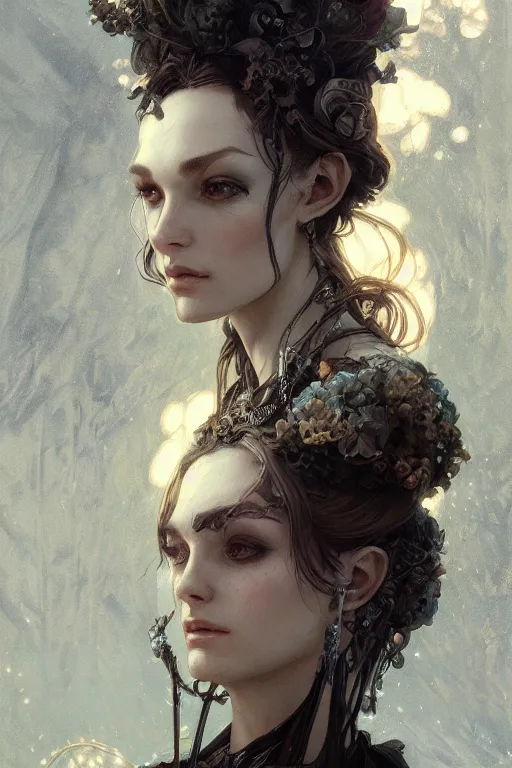 Prompt: A full portrait of a beautiful terrible dystopian boneyard nordic necromancer sorcerer enchanter, intricate, elegant, highly detailed, digital painting, artstation, concept art, smooth, sharp focus, illustration, art by Krenz Cushart and Artem Demura and alphonse mucha