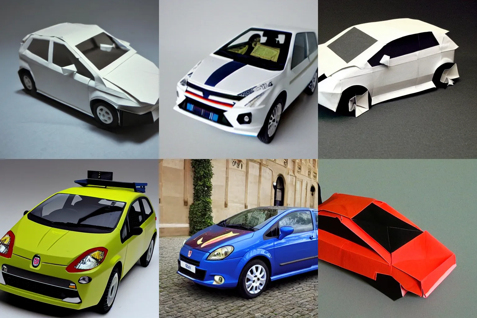 Prompt: origami version of a fiat punto