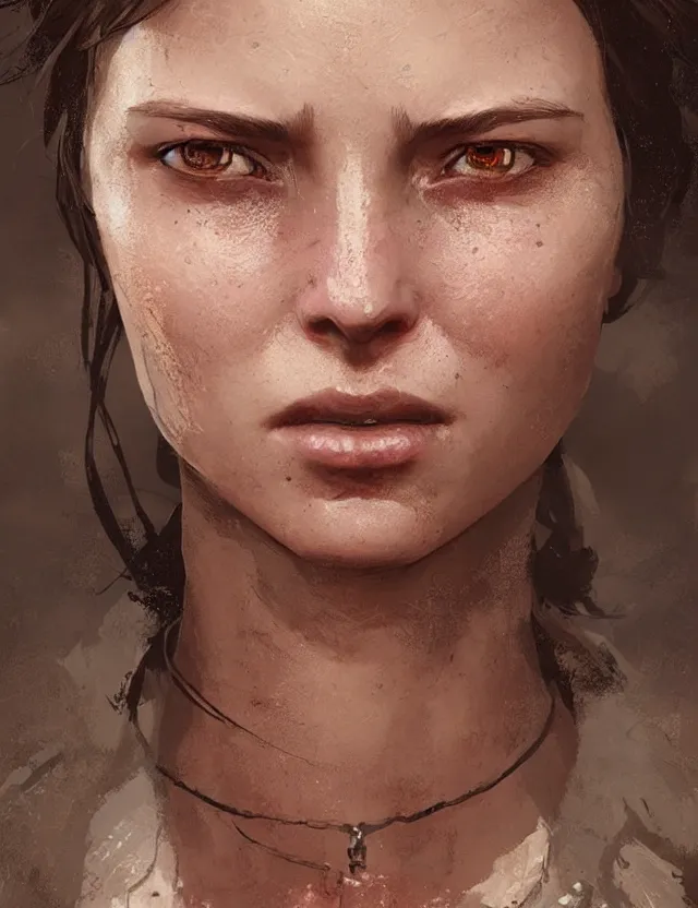 Image similar to close face portrait of a beautiful young female merchant red dead redemption 2 concept art, art by ryo shiotani and greg rutkowski, intricate, beautiful, cute, cinematic lighting, vintage art by serge ivanoff, high resolution, very detailed