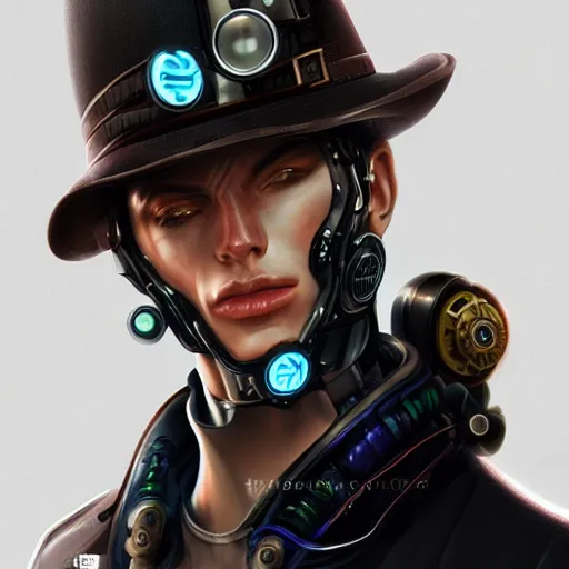 Image similar to Portrait of a cybernetic man, steampunk, digital art, artstation, detailed, realistic