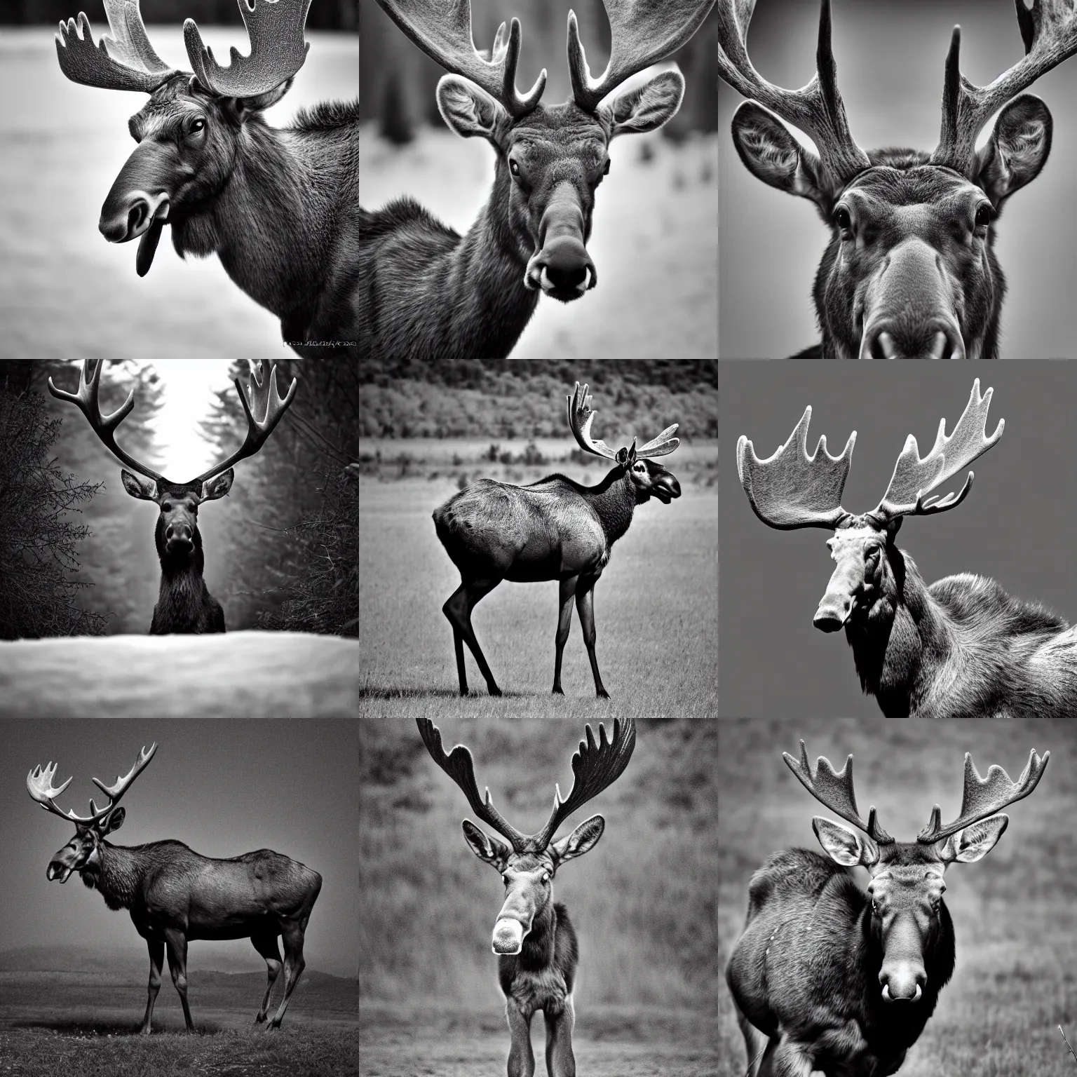 Prompt: Ultra Jacked Moose, Grayscale, Photography