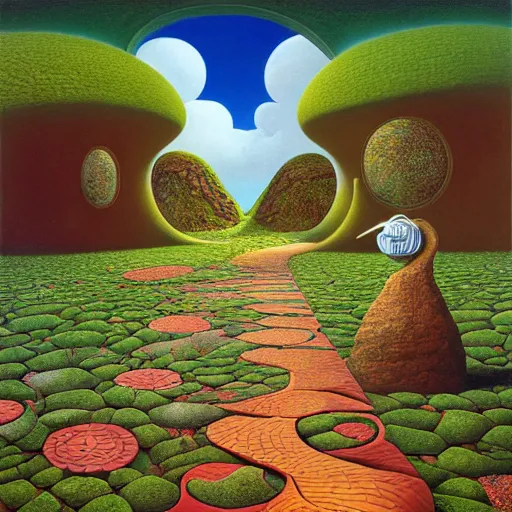 Prompt: the path less taken by jacek yerka, roger dean and salvadore dali w - 7 6 8