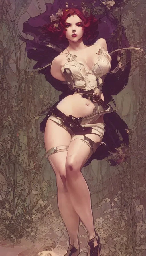 Image similar to 2 b in a cute pinup pose by artgerm, greg rutkowski and alphonse mucha, concept art, matte, intricate, full body, epic composition