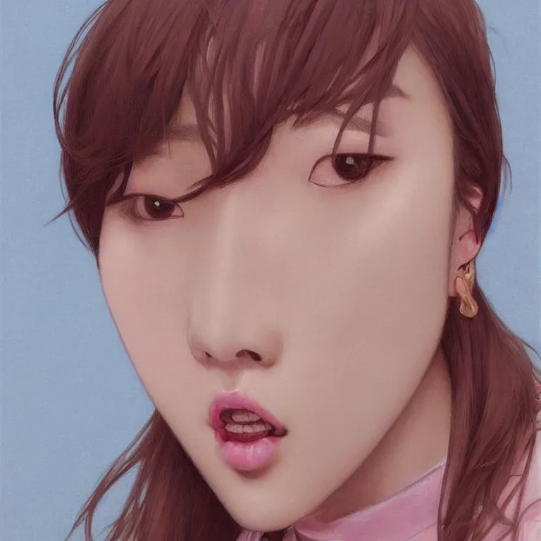 Image similar to portrait of kpop idol, expressive pose, lively expression, a pastel by chip zdarsky, trending on pinterest, mingei, full body, stylish, intricate, elegant, rose tones, highly detailed, digital painting, artstation, concept art, smooth, sharp focus, illustration, art by artgerm and greg rutkowski and alphonse mucha