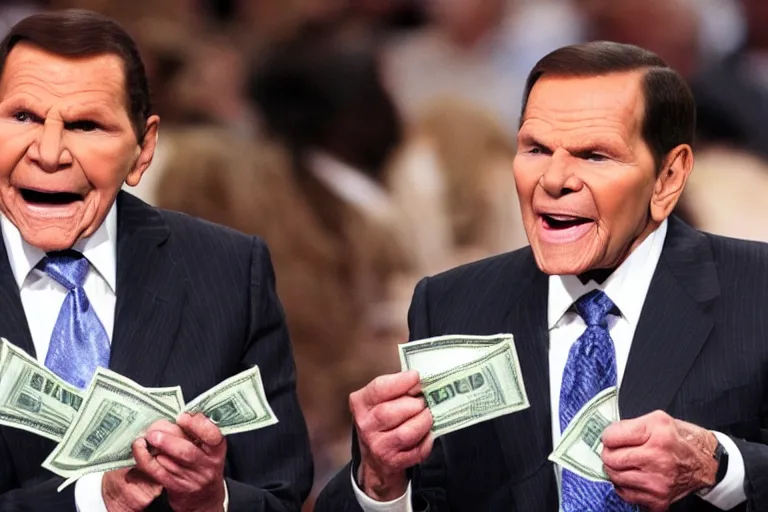 Image similar to kenneth copeland munching on money and dollar bills