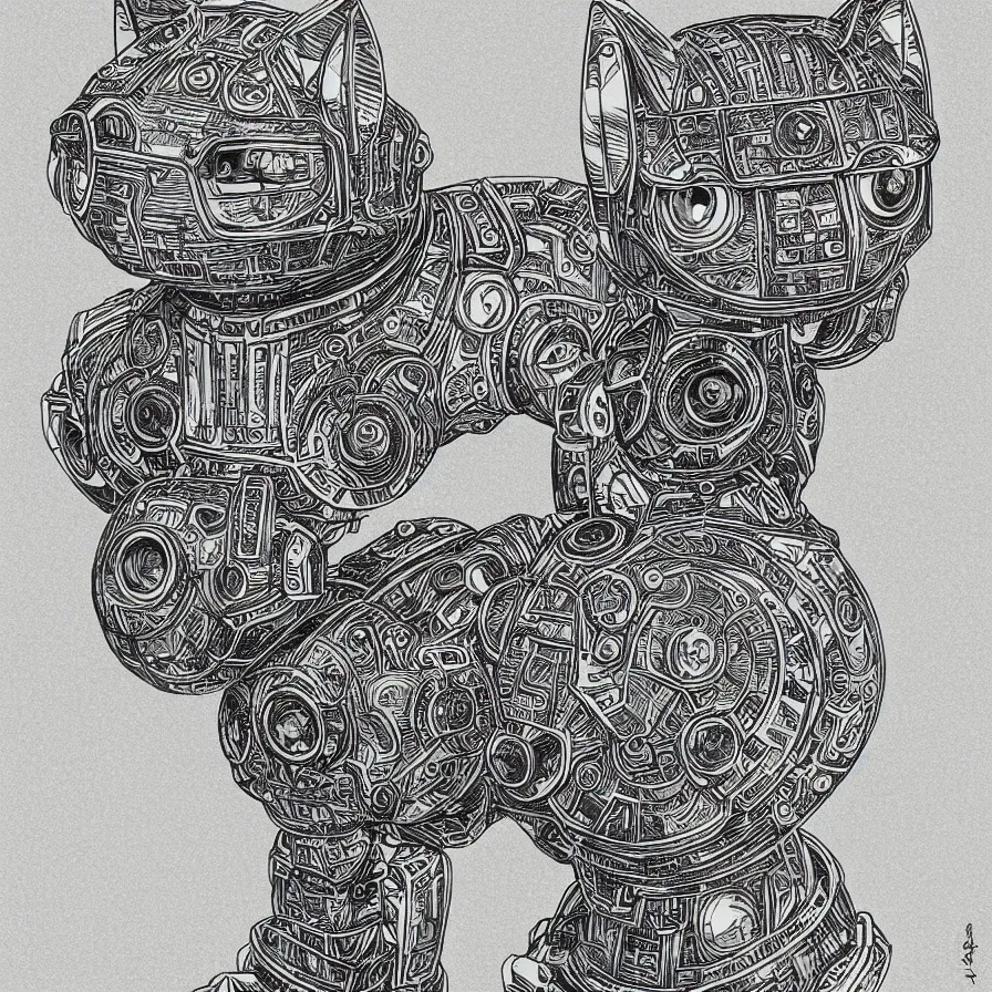 Image similar to robot cat [highly detailed colored pencil illustration] [silk screen t shirt design] [4k], by Eldar Zakirov