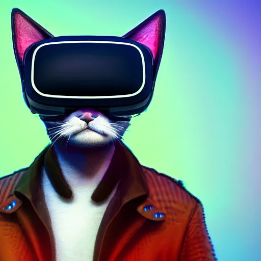 Image similar to crypto trading lyoki kitten from the future, wearing a cool vr headset 8 k hyperrealistic, trending on artstation