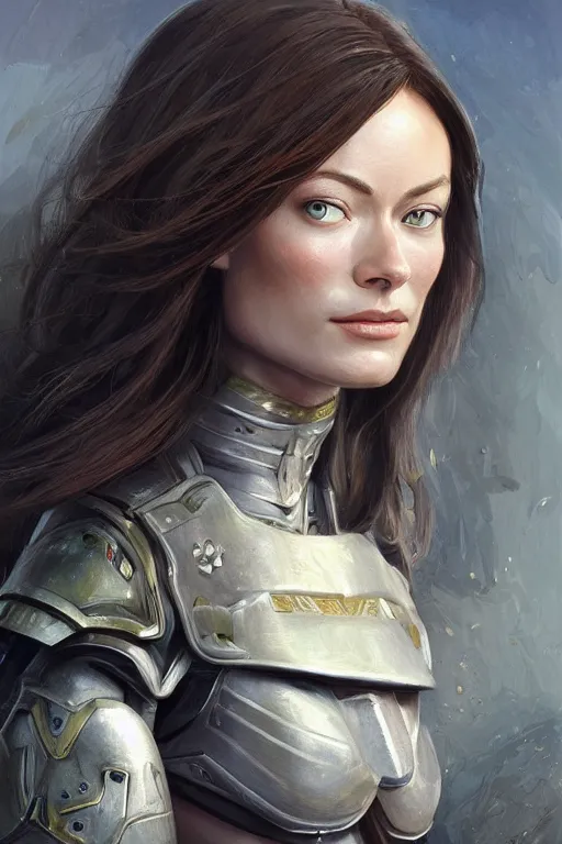 Prompt: a professional painting of a young Olivia Wilde, clothes in military armor, olive skin, long dark hair, beautiful bone structure, symmetrical facial features, intricate, elegant, digital painting, concept art, smooth, sharp focus, illustration, from StarCraft by Ruan Jia and Mandy Jurgens and Artgerm and William-Adolphe Bouguerea