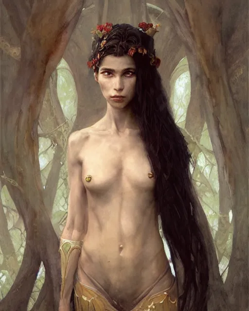 Prompt: an upper body portrait of a beautiful elf princess, oil painting, by Fernanda Suarez and and Edgar Maxence and greg rutkowski