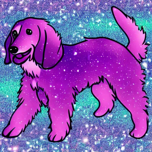 Image similar to a dog made out of purple magic sparkles