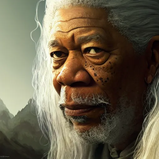 Prompt: morgan freeman starring as gandalf in lord of the rings, made by stanley artgerm lau, wlop, rossdraws, artstation, cgsociety, concept art, cgsociety, octane render, trending on artstation, artstationhd, artstationhq, unreal engine, 4 k, 8 k