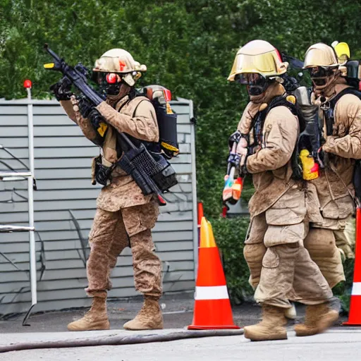 Prompt: fire team of marines raiding a mcdonald's playplace