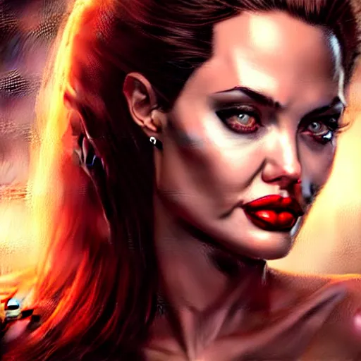 Image similar to angelina jolie jessica rabbit, character headshot portrait, sharp, digital matte painting, art by luis royo, greg rutkowski, wlop, dramatic lighting, trending on artstation