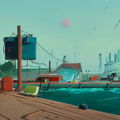 Image similar to yachting club by simon stalenhag