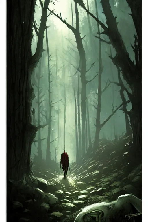 Image similar to greg rutkowski poster. draugr in the woods