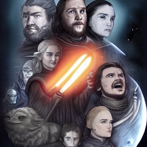 Image similar to game of thrones in space style of star wars