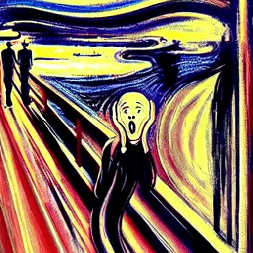 Image similar to that feeling when someone kicks you in your nuts, trending on artstation, in the style of the scream by edvard munch