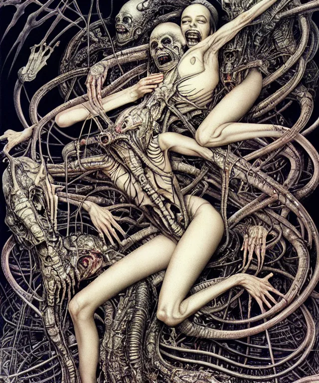 Image similar to realistic detailed photo of the miracle of life by H.R.Giger, Vania Zouravliov, by Ayami Kojima, Amano, Takato Yamamoto