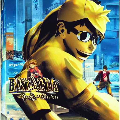 Prompt: Banana Fish game poster printed on playstation 2 video game box , Artwork by Craig Mullins, cinematic composition