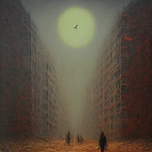 Image similar to survivor walking through apocalyptic new york wasteland, highly detailed beksinski art