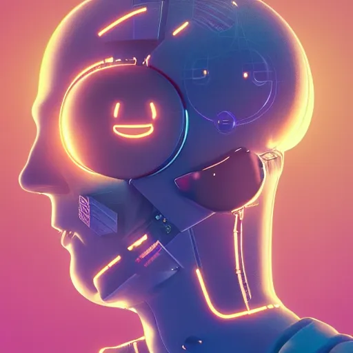 Image similar to a person with a smiley face on their head, cyberpunk art by mike beeple winkelmann, cgsociety, space art, rendered in cinema 4 d, behance hd, black background