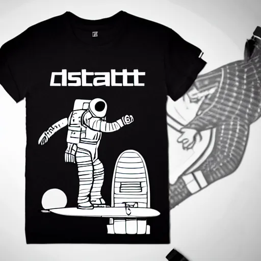 Image similar to astronaut skateboarding, graphic tees, line art