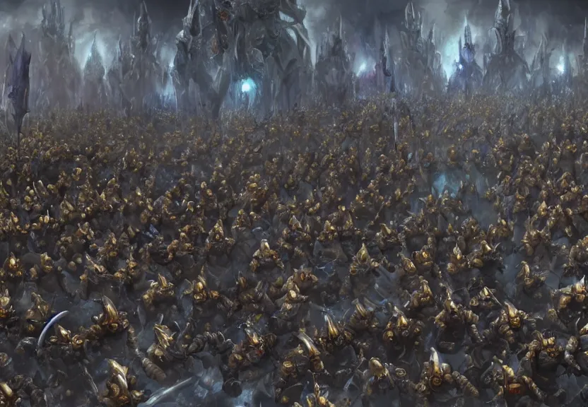 Prompt: space marines accept their inevitable death as thousands of mindless minions of Slaanesh surround them, 40k, Warhammer 40k, Wlop, Artstation trending