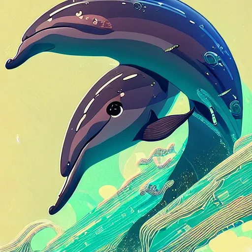 Image similar to a beautiful hyperdetailed character design 4 k wallpaper illustration of a cute dolphin, victo ngai cyberpunk style, from china, style of studio ghibli, makoto shinkai, raphael lacoste, louis comfort tiffany, artgerm, james jean, ross tran, chinese style