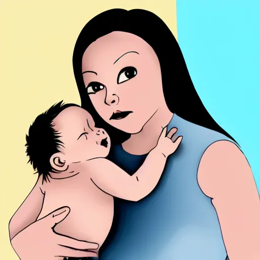 Prompt: Baby monster in the arms of a human mother