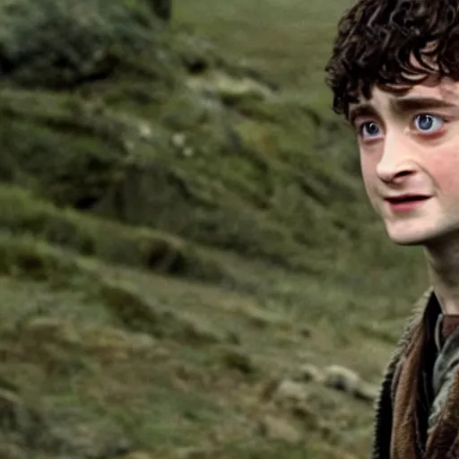 Image similar to Film still of (Daniel Radcliffe) as Frodo in Lord of the Rings: The Return of the King