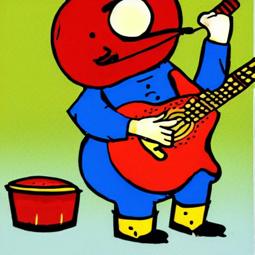 Prompt: an anthropomorphic pancake playing guitar