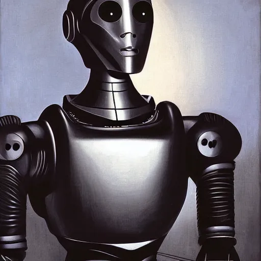 Prompt: futuristic robot portrait by caravaggio