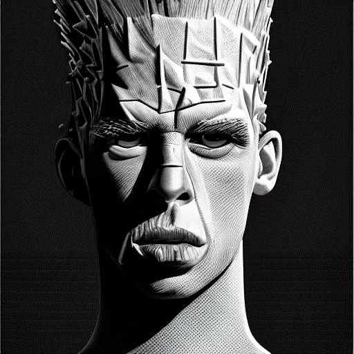 Image similar to Symmetrical, portrait of Bart Simpson, scowling, studio lighting, depth of field, photography, black and white, highly detailed, by Stanley Artgerm Lau, WLOP, Rossdraws, James Jean, Andrei Riabovitchev, Marc Simonetti, and Sakimichan, tranding on artstation