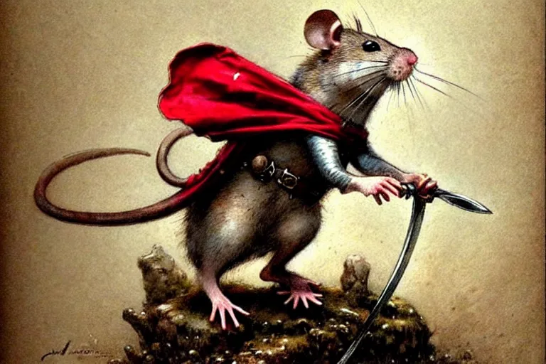 Image similar to adventurer ( ( ( ( ( medieval mouse in armor. muted colors. ) ) ) ) ) by jean baptiste monge!!!!!!!!!!!!!!!!!!!!!!!!! chrome red