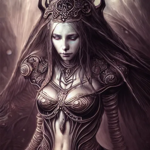 Image similar to a highly detailed long shot photo of chthonic warcraft female character by ayami kojima, beksinski, giger, intricate, digital painting, artstation, intricate, concept art, smooth, sharp focus, illustration