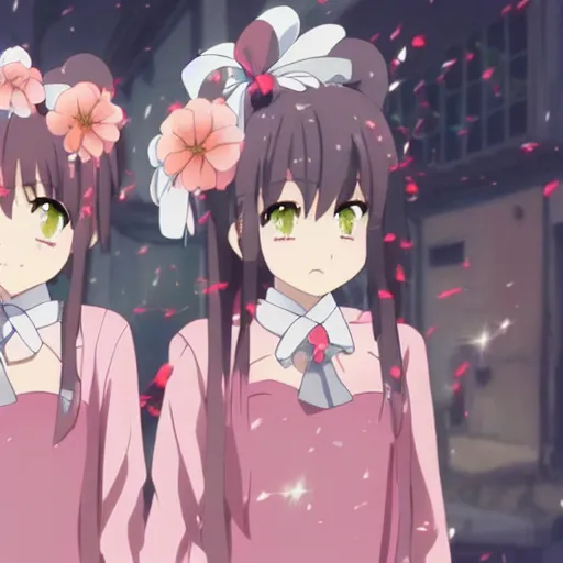 Image similar to girl with red ribbons in her hair, anime, kyoto animation, magical