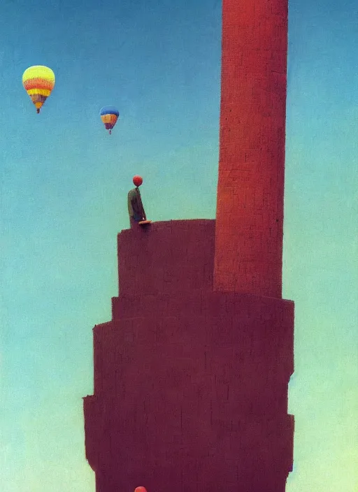 Image similar to tower of babel with birthday baloons Edward Hopper and James Gilleard, Zdzislaw Beksinski highly detailed