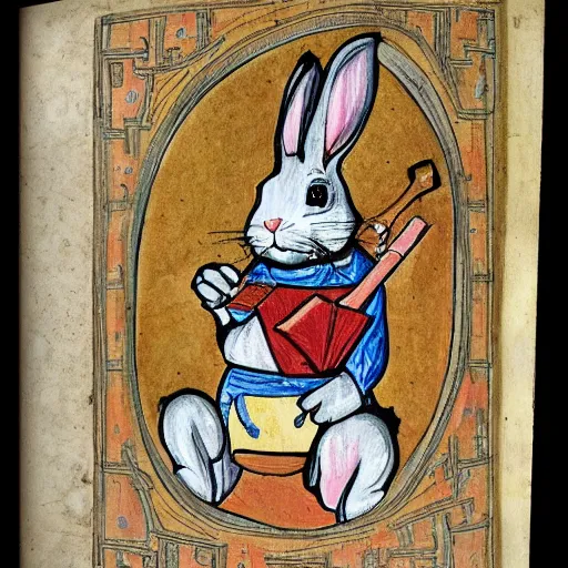 Image similar to rabbit smoking a joint medieval illuminated manuscript